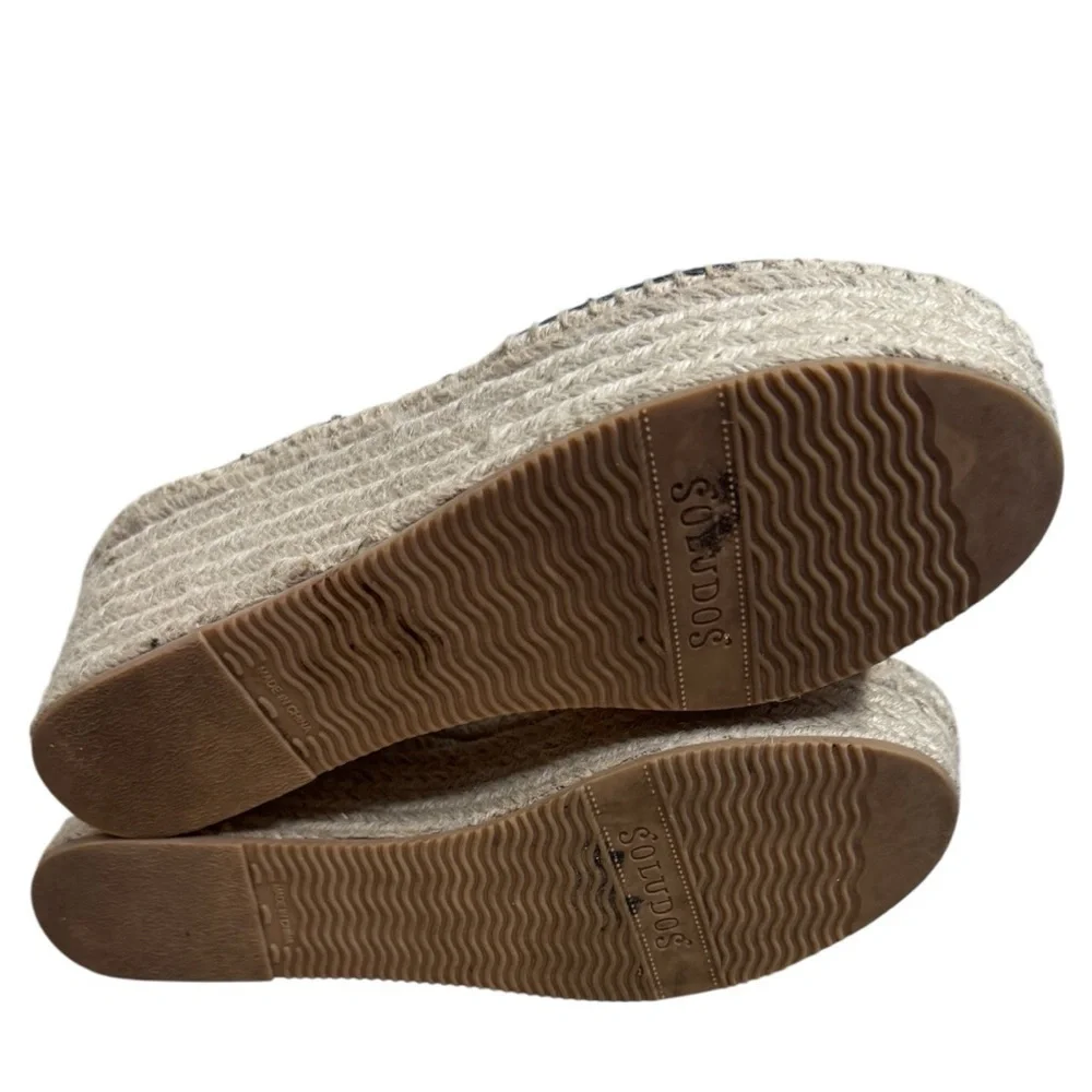 Soludos “Minorca” Wedge Espadrille Sandals Black Leather Strap Size 9.5 Summer